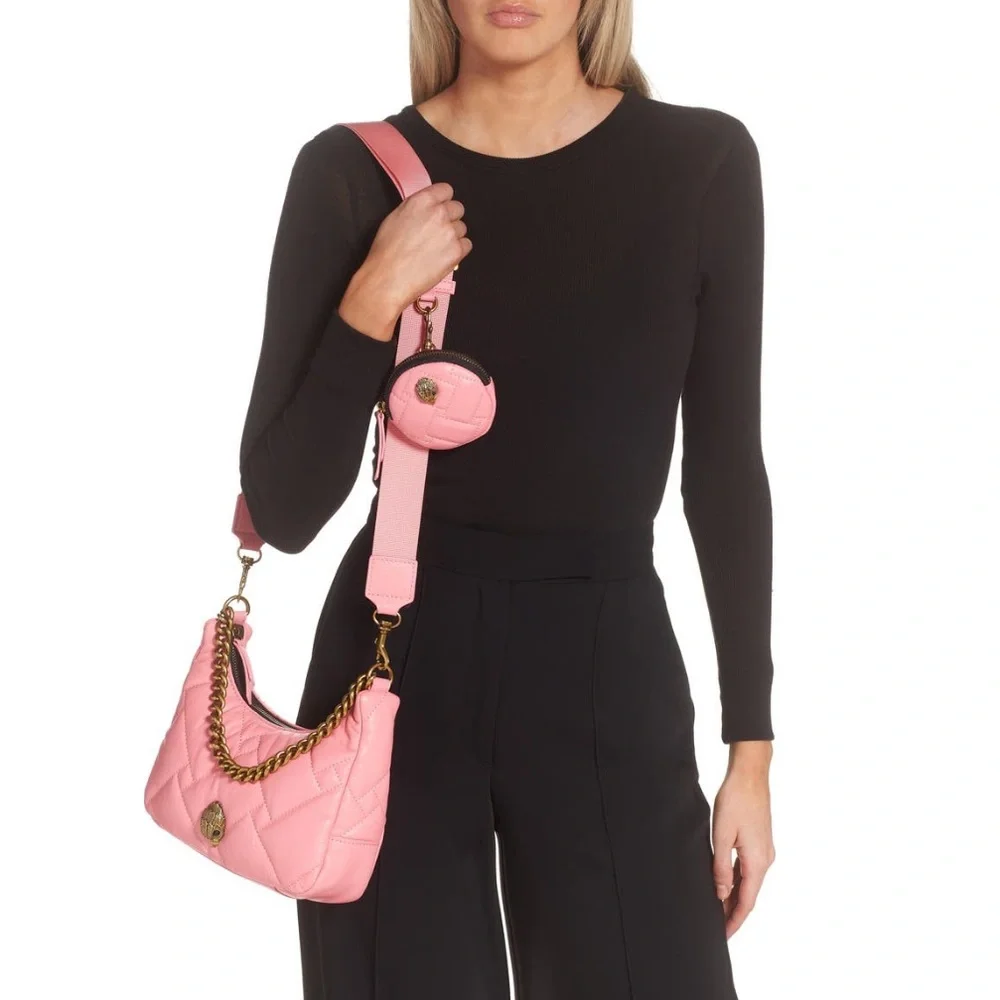 Kurt Geiger London Pink Quilted Leather Hobo Crossbody w Pouch NWT Chain Strap - Picture 7 of 7